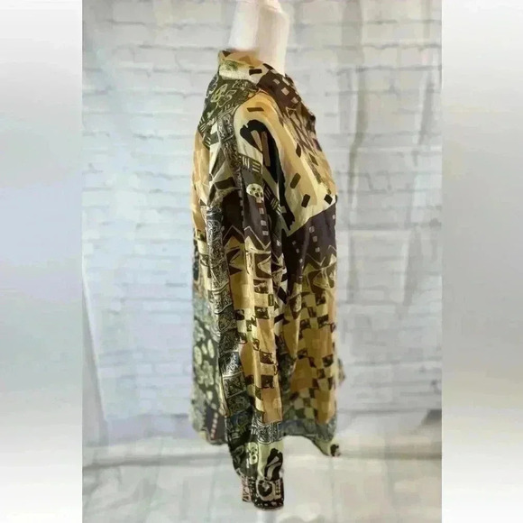 Details Express Womens Vintage 90s Silk Oversize Shirt Size L Brown Gold Funky - Picture 4 of 16